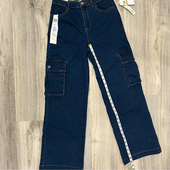 NWT Tinseltown Cargo Wide Leg Jeans Blue Denim Elastic Waist Juniors Size 3/26” - Picture 6 of 10